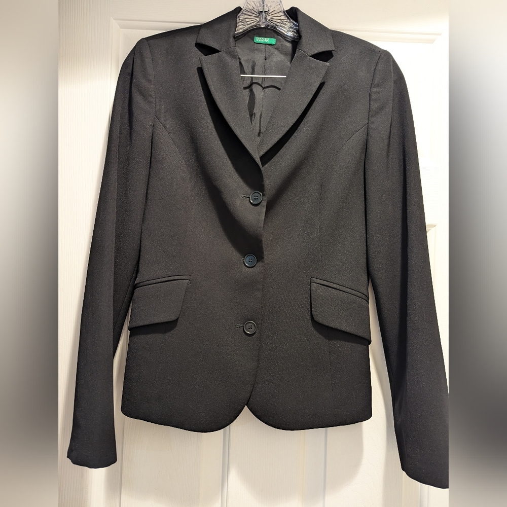 Benetton Women's Black Blazer Suit Jacket Made in Italy EU Size 40 *NWOT